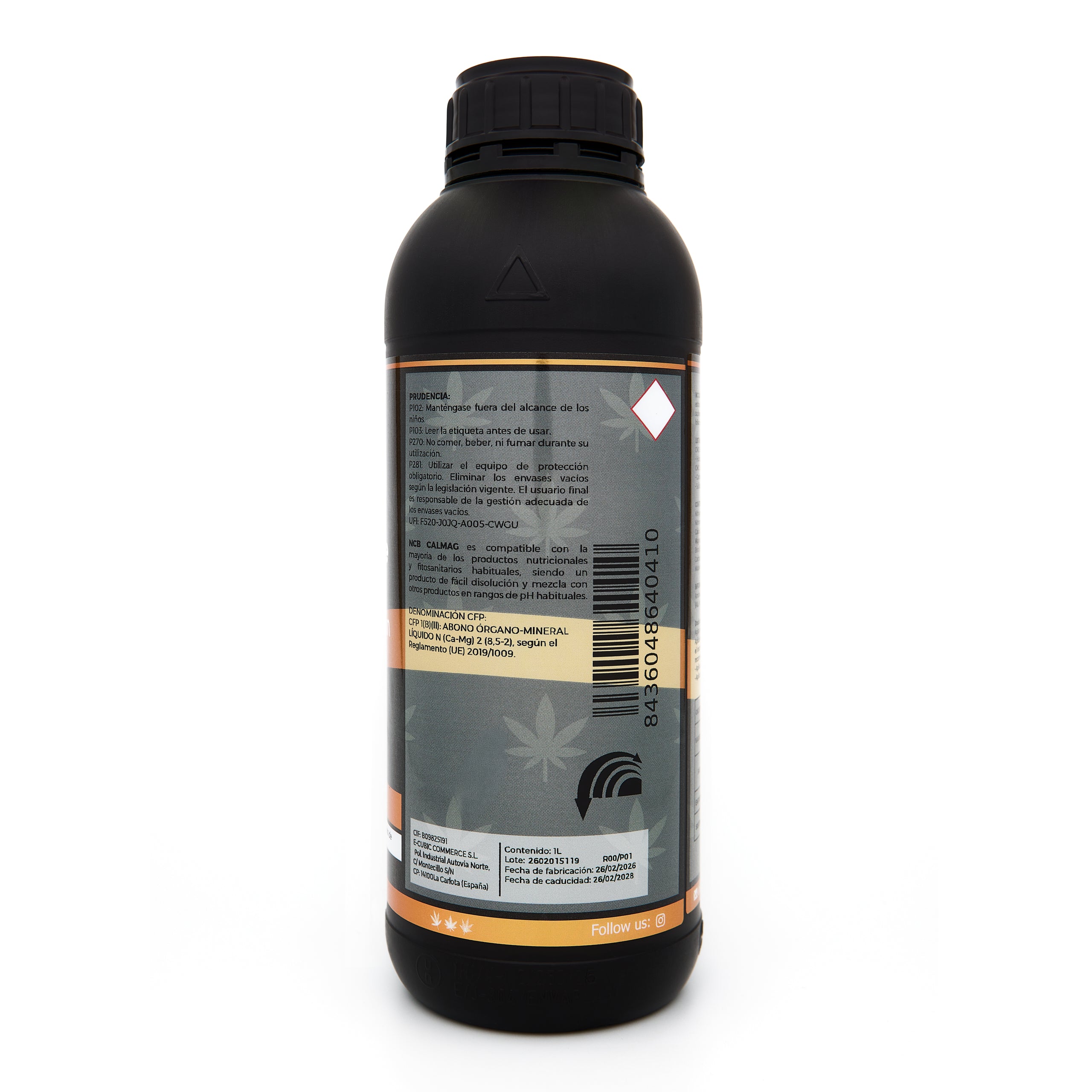 Bote negro de 1 litro NCB CALMAG - producto marca NatureCanBe – producto nutricional orgánico – etiqueta anaranjada
