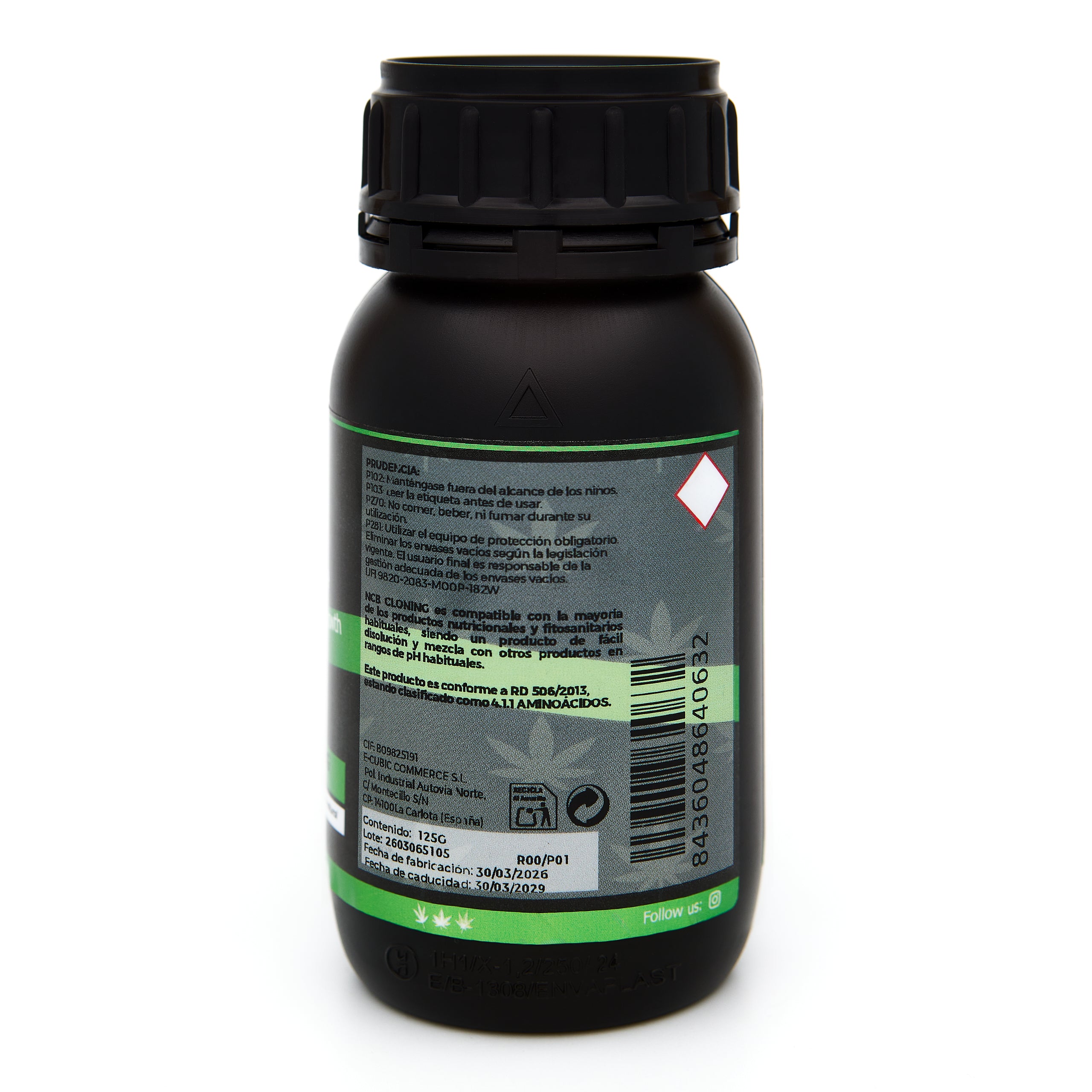 Bote negro de 125 gramos NCB CLONING - producto marca NatureCanBe – producto bioestimulante orgánico – etiqueta verde