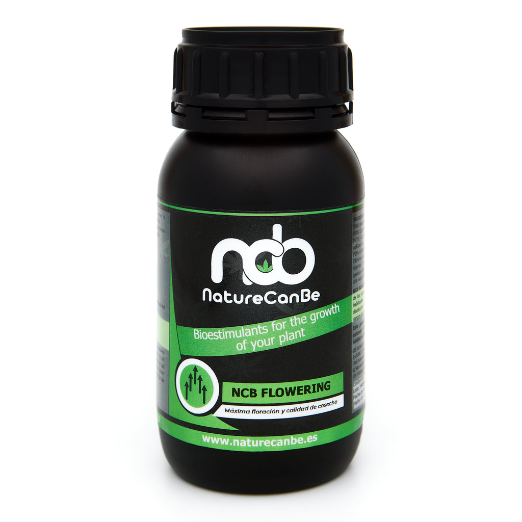 Bote negro de 250 mililitros NCB FLOWERING - producto marca NatureCanBe – producto bioestimulante orgánico – etiqueta verde