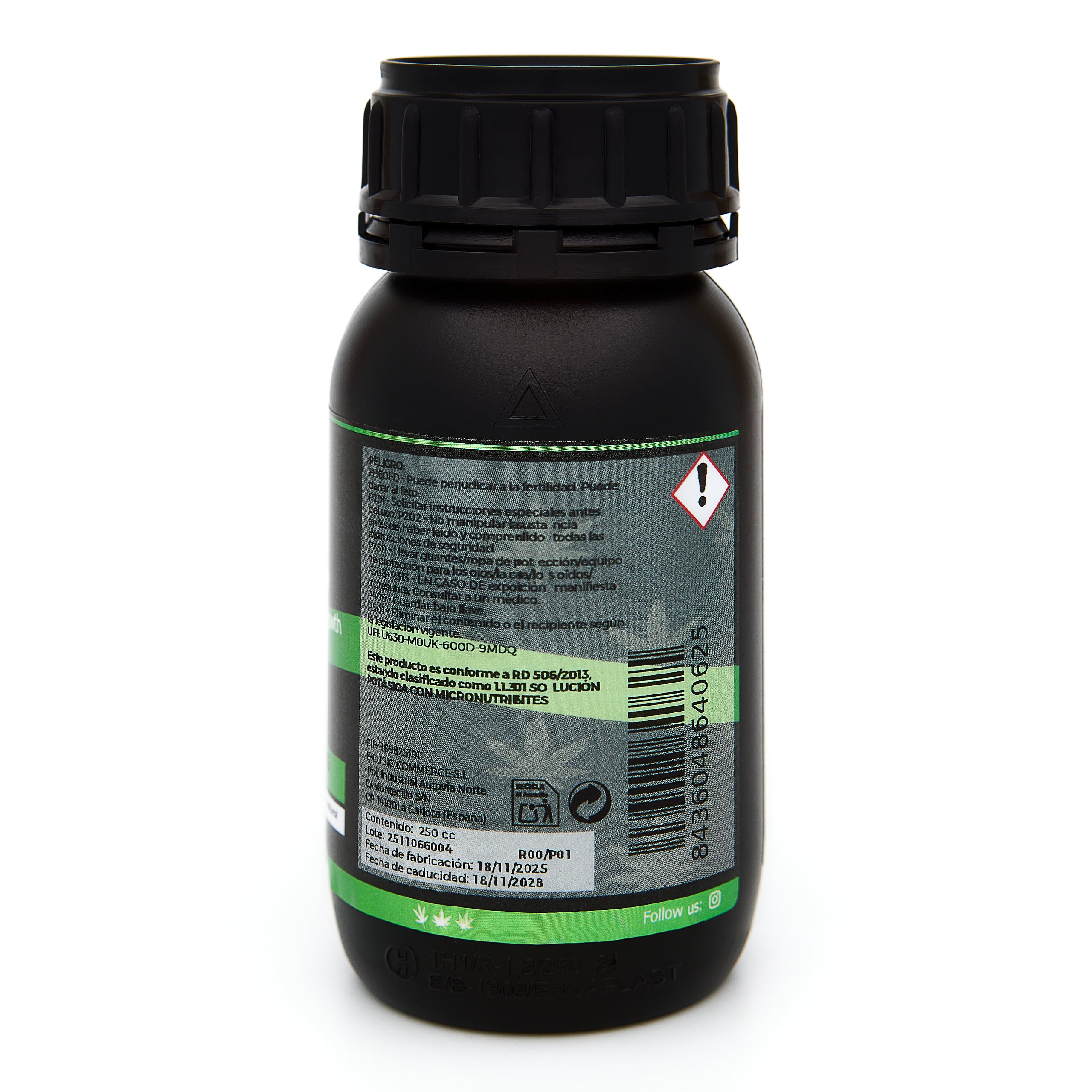 Bote negro de 250 mililitros NCB FLOWERING - producto marca NatureCanBe – producto bioestimulante orgánico – etiqueta verde