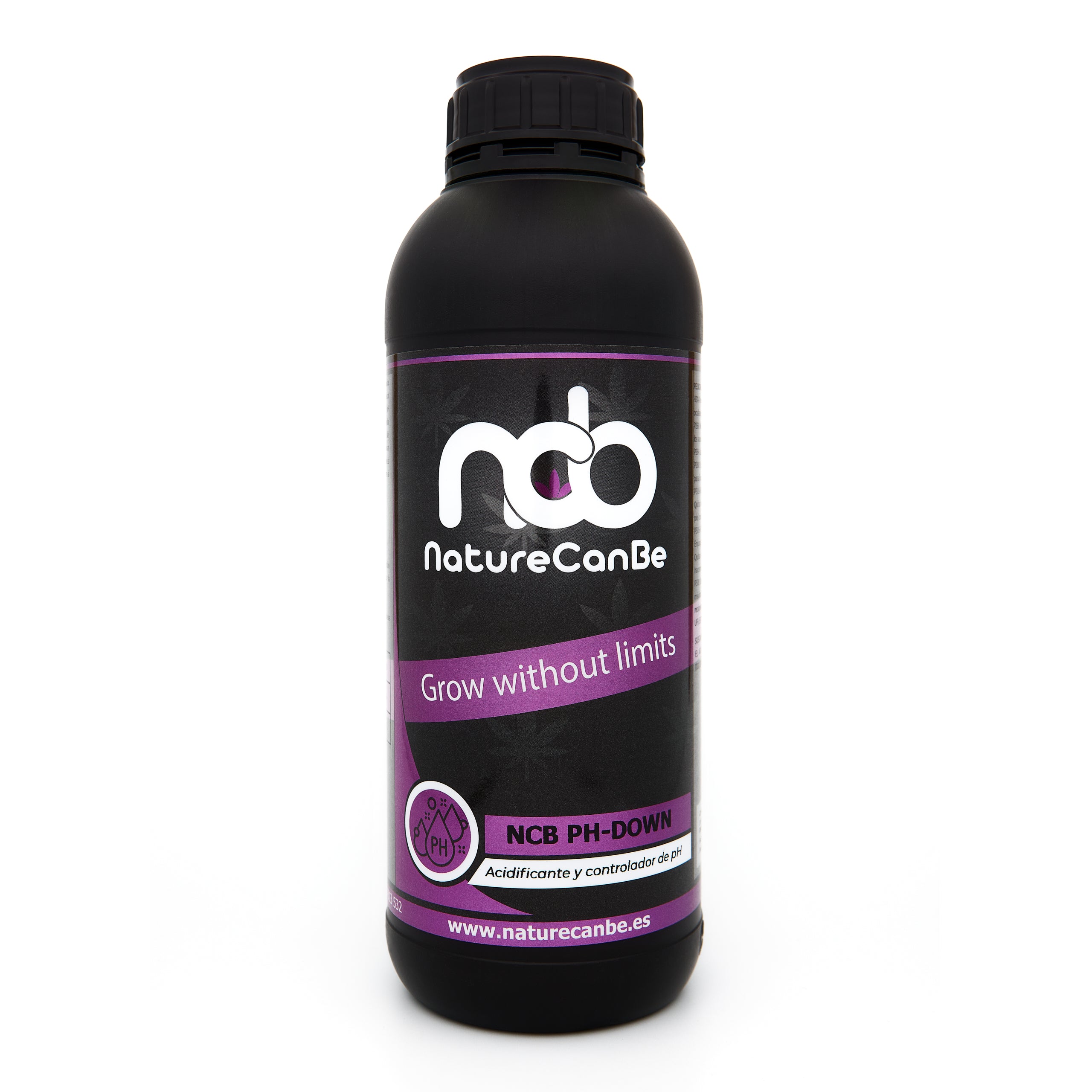 Bote negro de 1 litro NCB Ph-DOWN - producto marca NatureCanBe – producto auxiliar orgánico – etiqueta morada