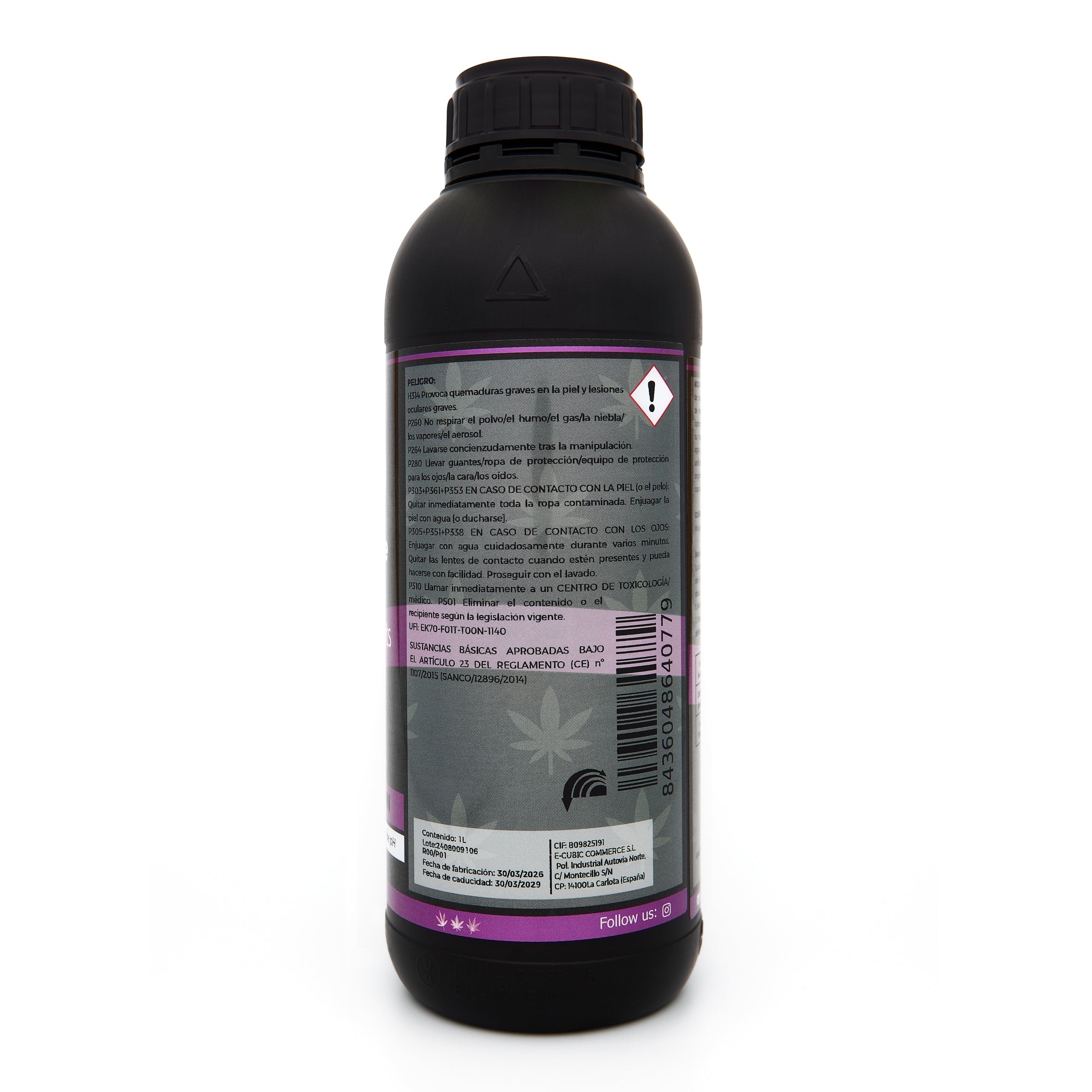 Bote negro de 1 litro NCB Ph-DOWN - producto marca NatureCanBe – producto auxiliar orgánico – etiqueta morada