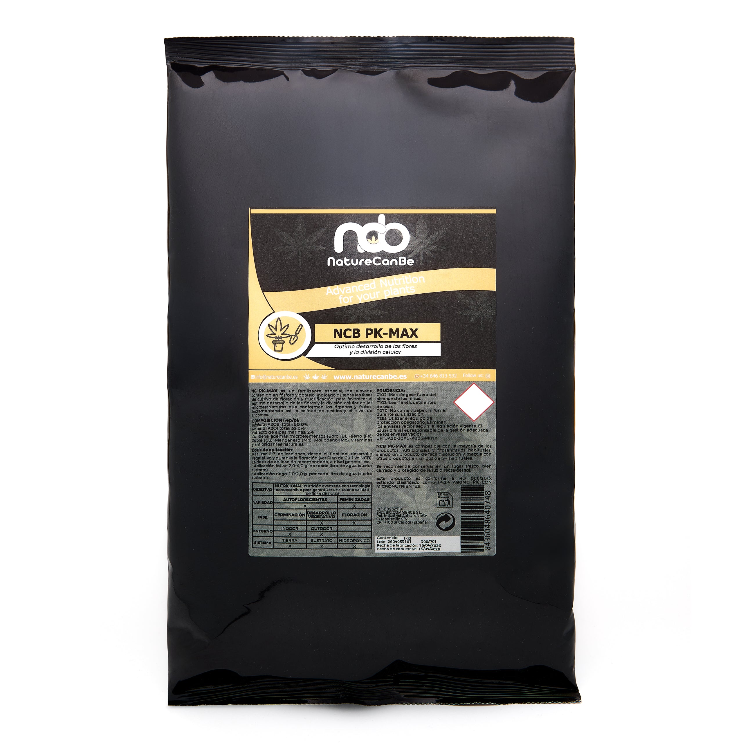 Bolsa negra 1 kilo NCB PK-MAX - producto marca NatureCanBe – producto nutricional orgánico – etiqueta anaranjada 
