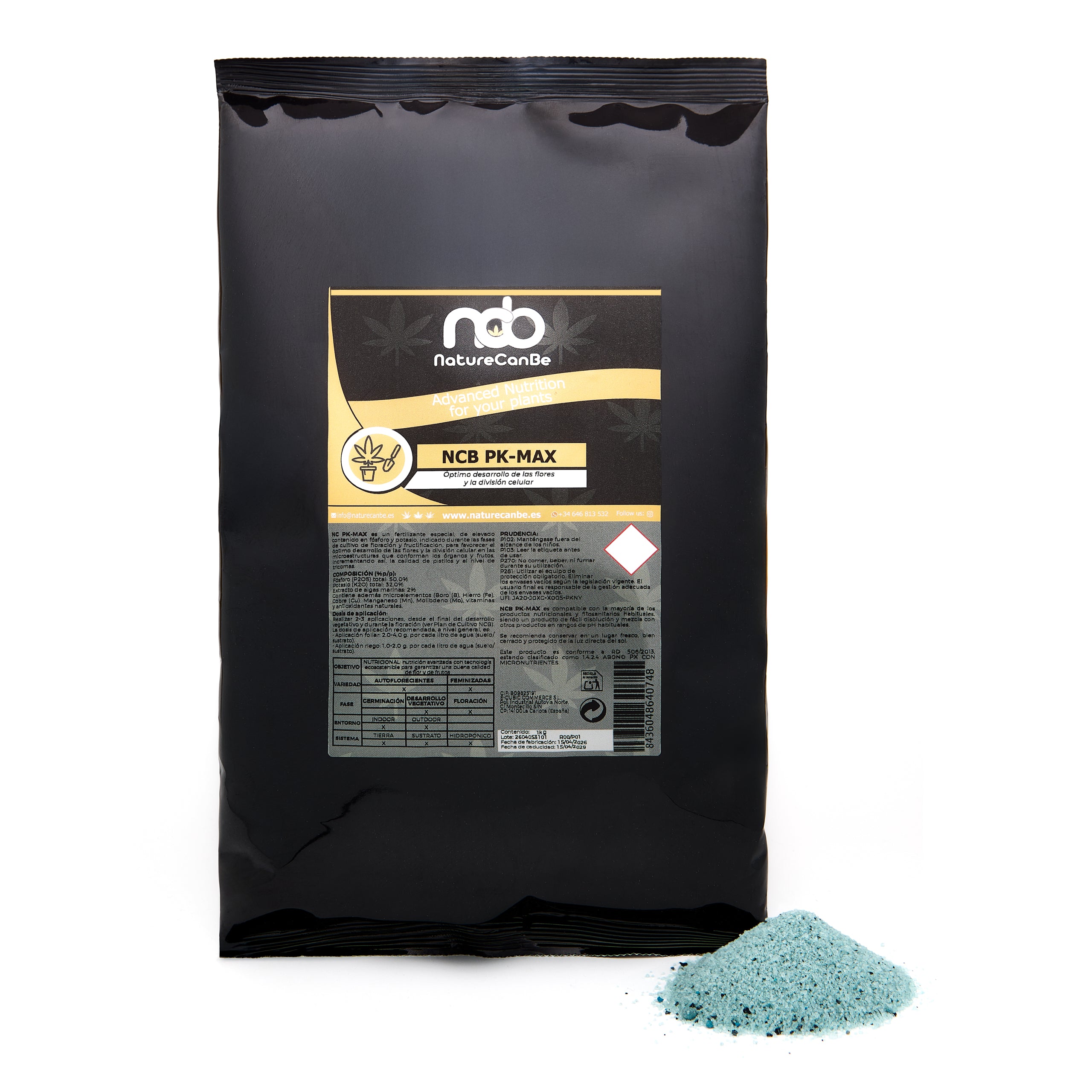 Bolsa negra 1 kilo NCB PK-MAX - producto marca NatureCanBe – producto nutricional orgánico – etiqueta anaranjada 