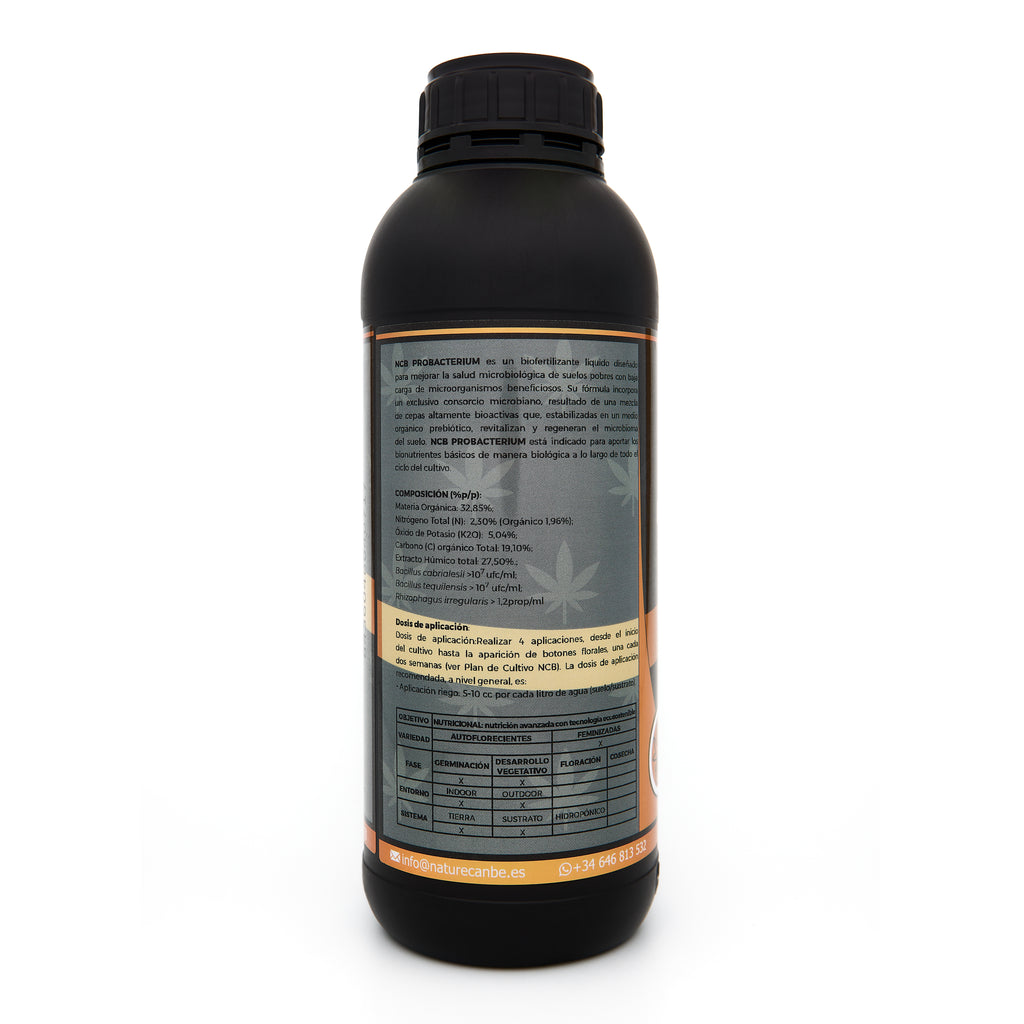Bote negro de 1 litro NCB PROBACTERIUM - producto marca NatureCanBe – producto nutricional orgánico – etiqueta anaranjada