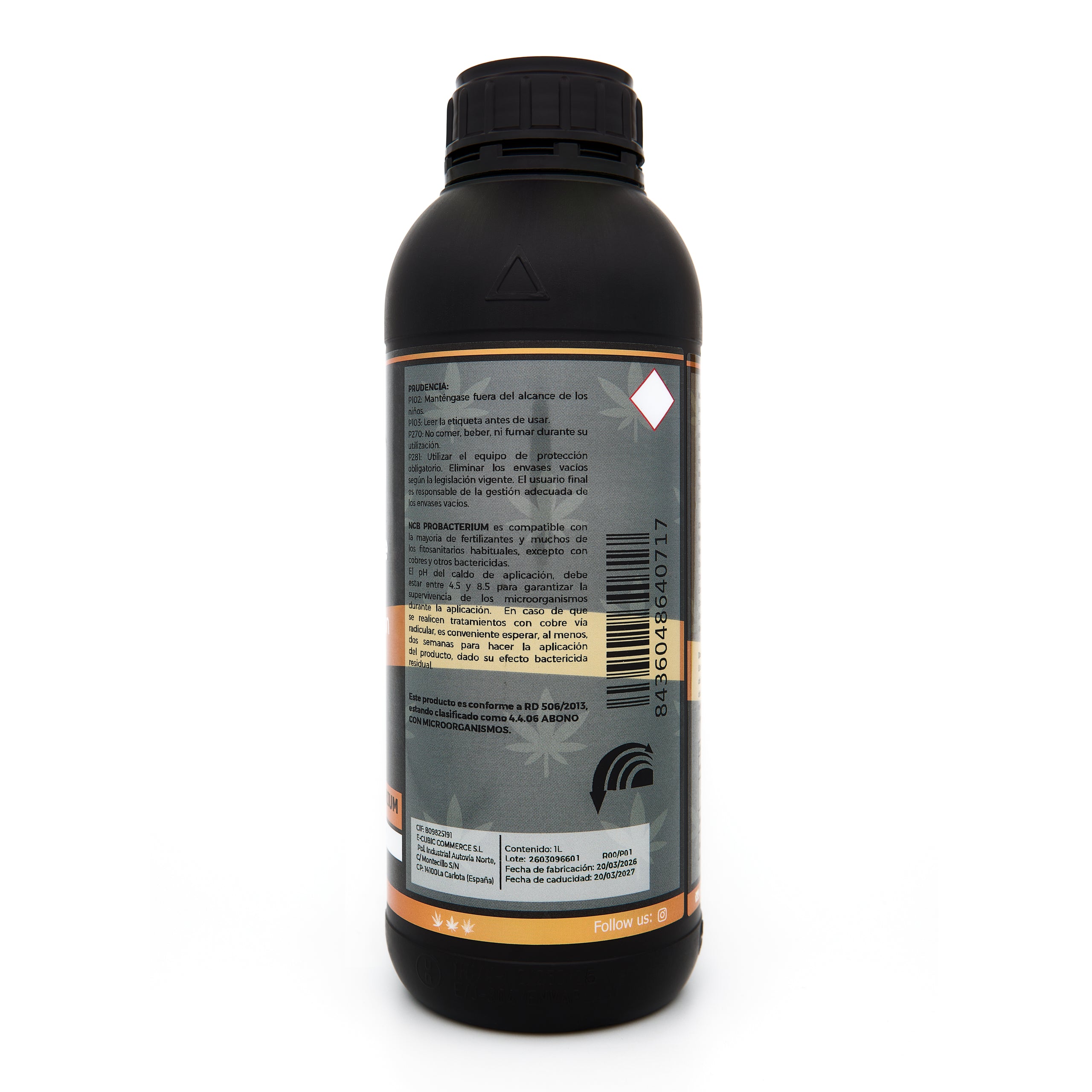 Bote negro de 1 litro NCB PROBACTERIUM - producto marca NatureCanBe – producto nutricional orgánico – etiqueta anaranjada