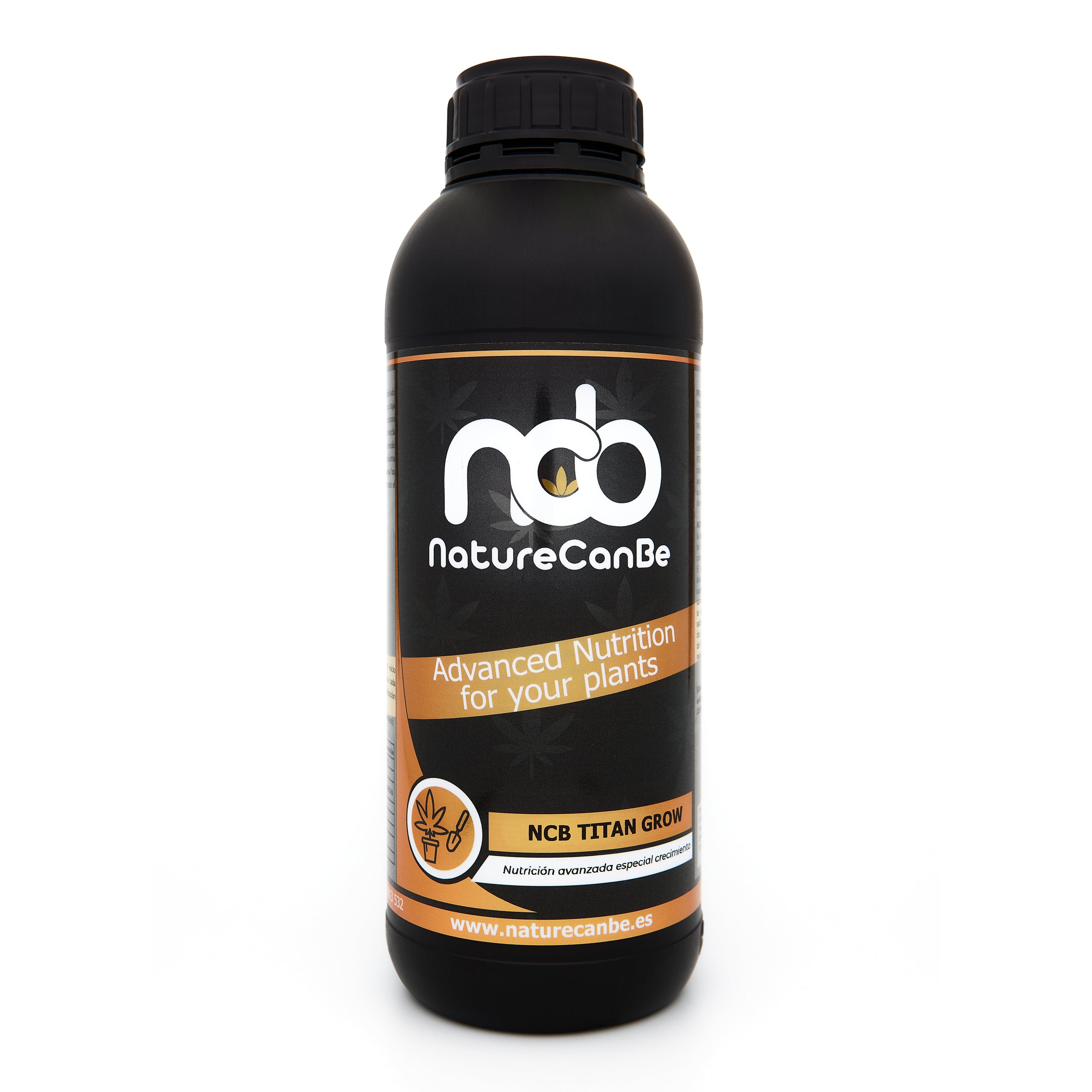 Bote negro de 1 litro NCB TITAN GROW - producto marca NatureCanBe – producto nutricional orgánico – etiqueta anaranjada