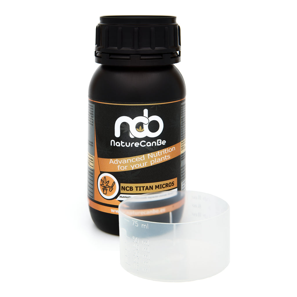 Bote negro de 250 mililitros NCB TITAN MICROS - producto marca NatureCanBe – producto nutricional orgánico – etiqueta anaranjada